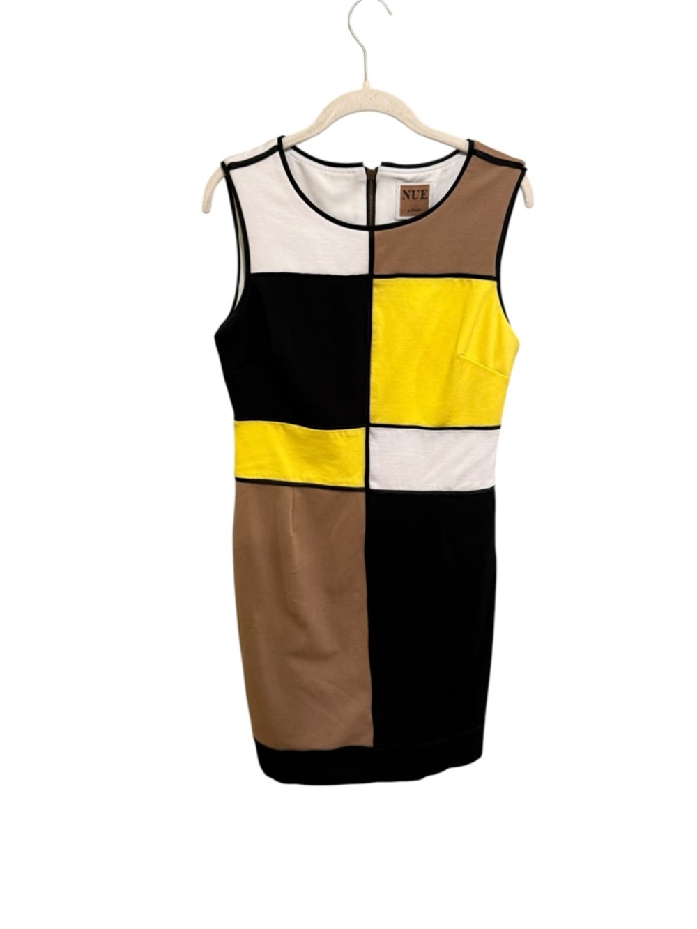 VINTAGE Nue by Shani Colorblock Sleeveless Mini Dress Yellow, Black, White, Tan
